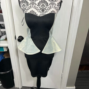 Symphony black tube dress with metallic snakeprint panels